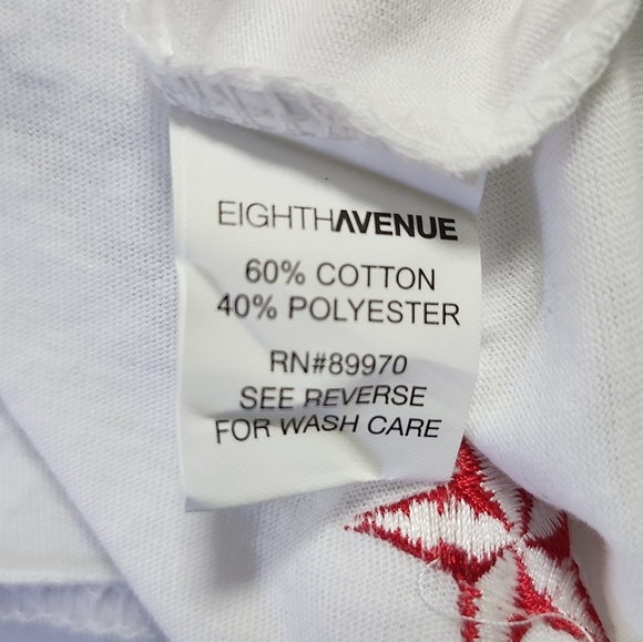 Eighth Avenue White Blue Red Embroidered Stars Crewneck Short SL T-shirt Sz XL - Picture 5 of 6